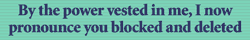 'By the power vested in me, I now pronounce you blocked and deleted'