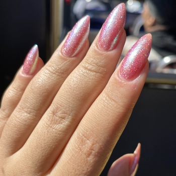 My manicure, featuring pink shimmery polish
